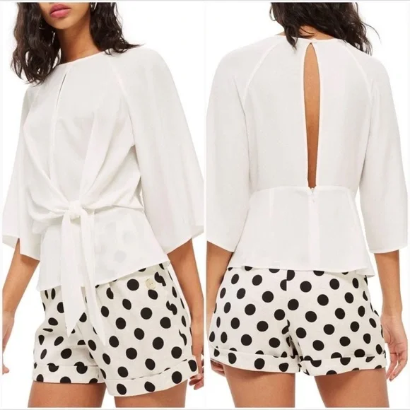 Topshop White Slouchy Knot Front Blouse - Picture 1 of 4
